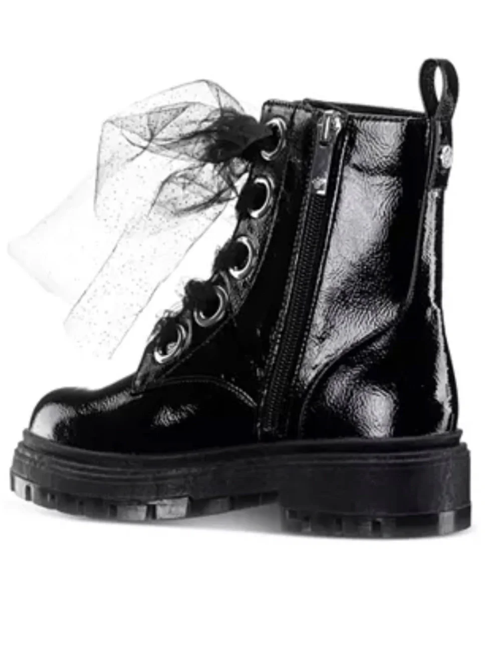NWT Nina Black Patent Chassy Booties With Tulle Laces